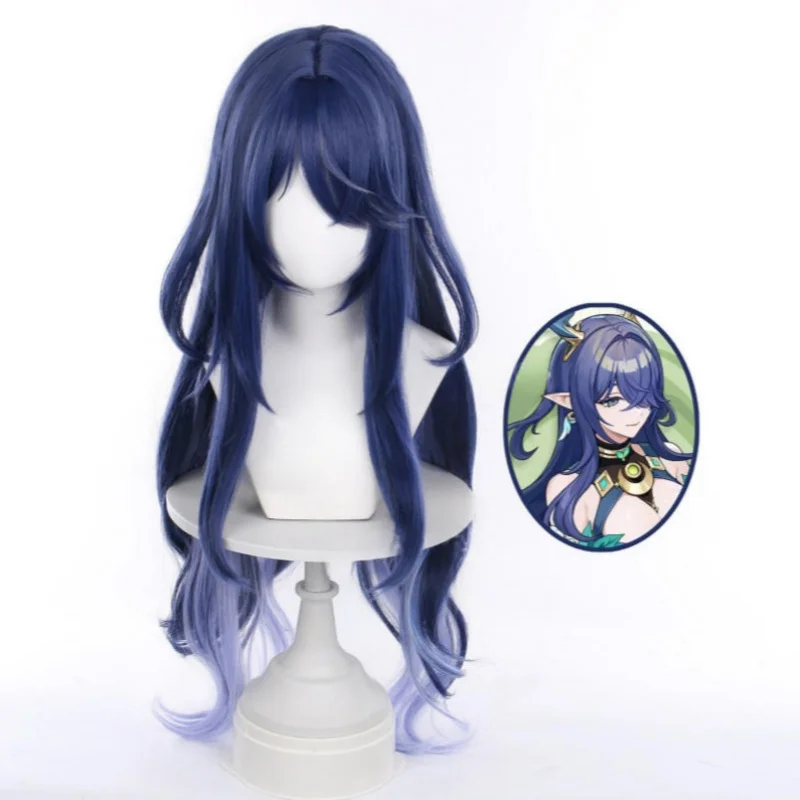 Genshin Impact Lauma perruque longue bleu gris perruque mixte résistant à la chaleur perruques synthétiques Halloween carnaval Costume jeu de rôle + bonnet de perruque