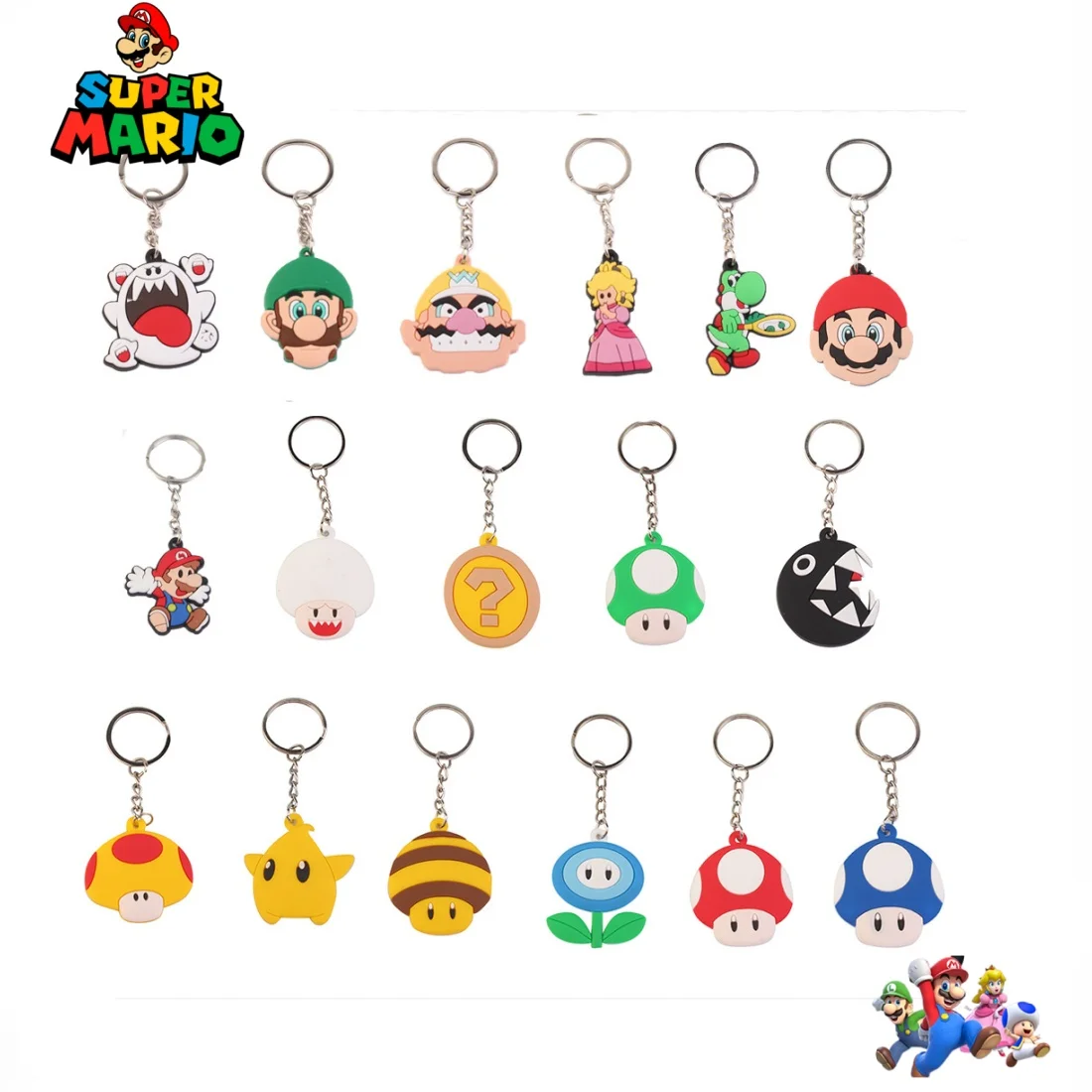 Super Mario Peripheral Keychain Came Figures Mushroom Stars Princess Cartoon Cute Key Chain Car Backpack Decoration Accessories