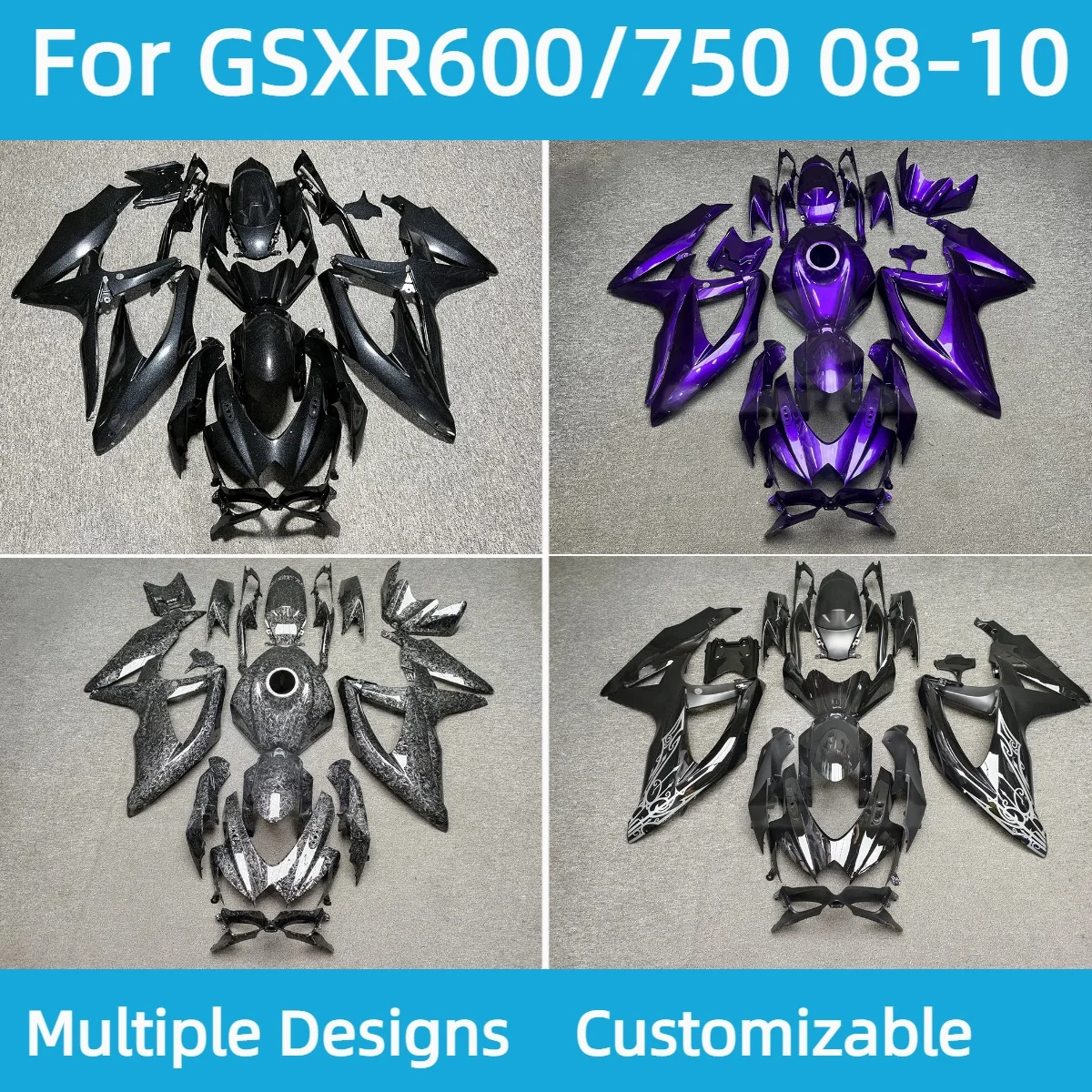 Motorcycle Fairings GSXR 600 750 2008 2009 2010 Carbon Fibre Complete ABS Fairing Kit for GSXR600 GSXR750 08 09 10