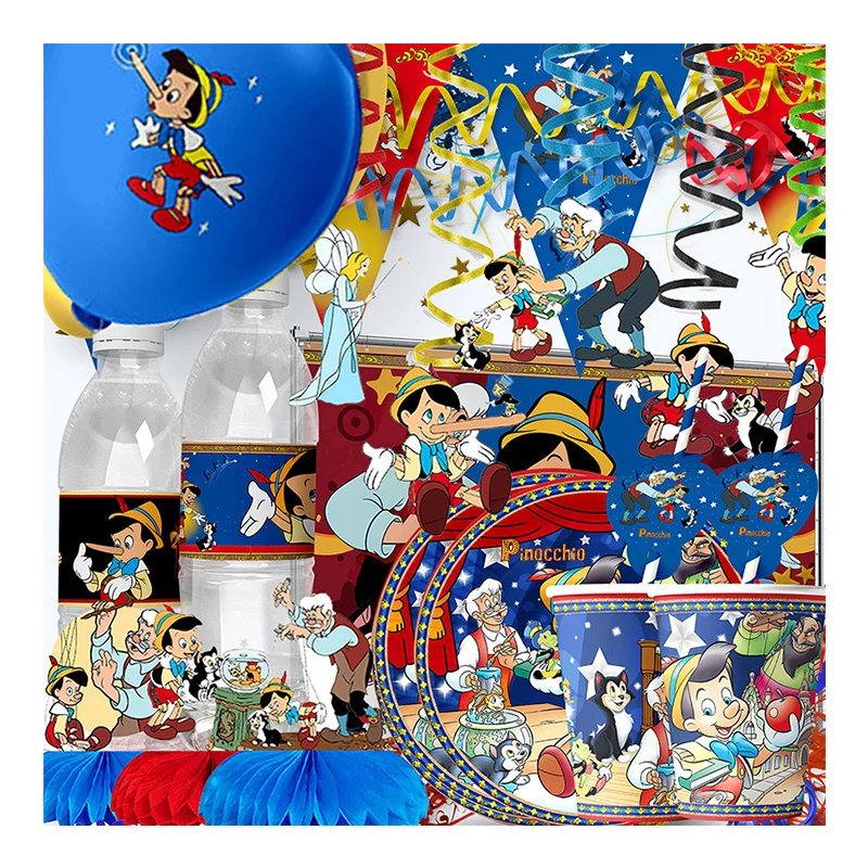 The Adventures of Pinocchio Gender Reveal Party Decor Supplies Boy Girl Foil Balloons Disposable Plates Napkins Cups Tablecloth