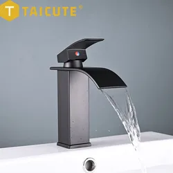 TAICUTE-grifos de cascada para lavabo, mezclador de agua de acero inoxidable, accesorios de baño, Cromo Negro