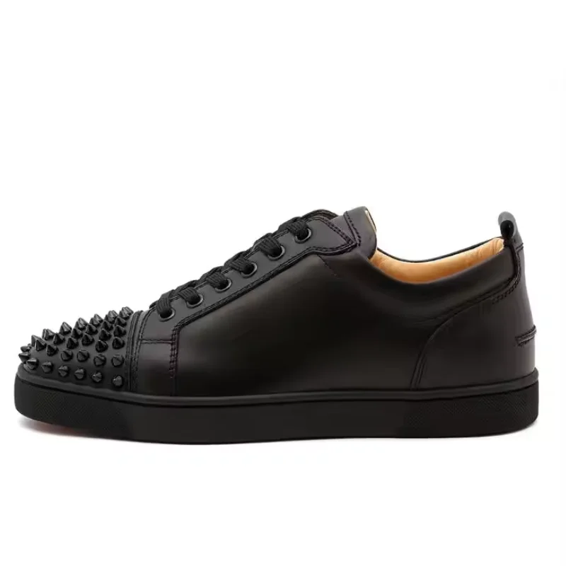Zapatos de Hombre de Moda, Zapatos de Lujo para Hombre, Remaches, Zapatos Casuales con Tachuelas, Zapatos Planos con Púas, Zapatillas Deportivas con Cordones, Zapatos de Gamuza Gris, Negro y Blanco para Hombre
