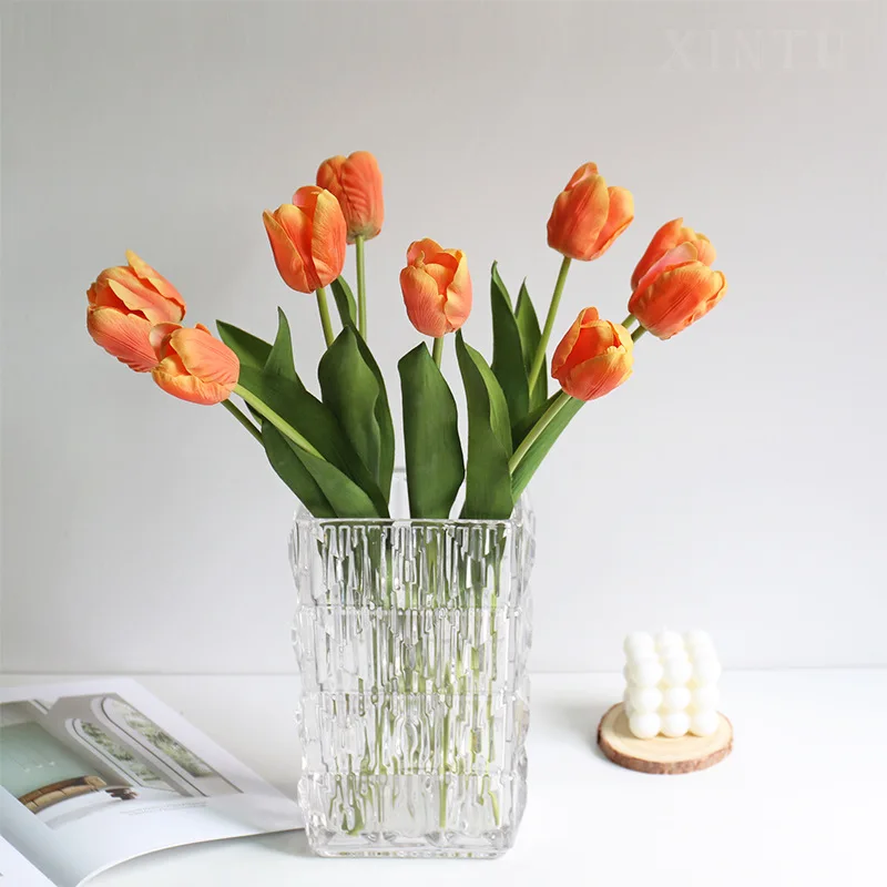 

Living room decoration ornament wedding fake flower ins photo props feel moisturizing tulip simulation flower, 10 pcs