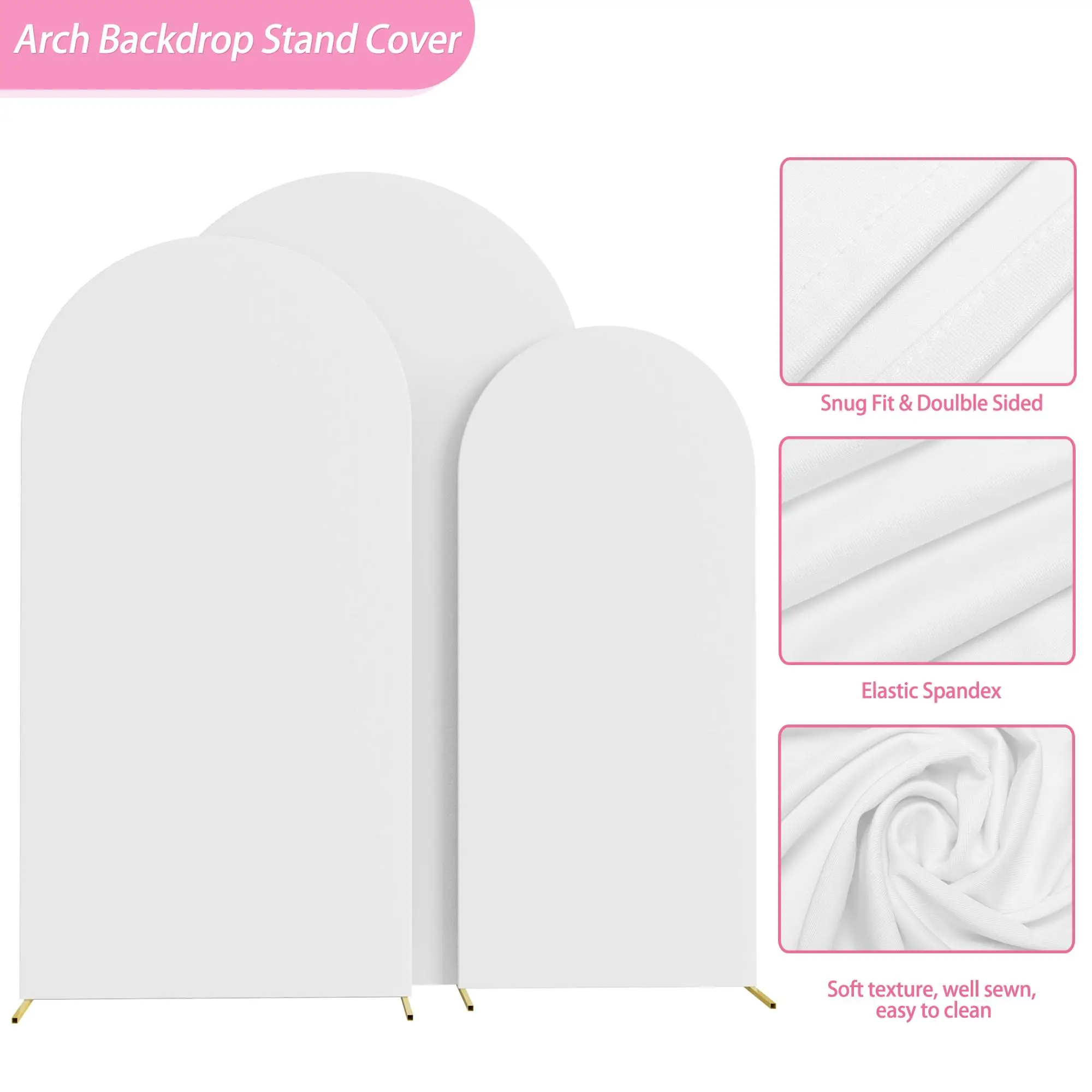 6ft 6.6ft 7.2ft Wedding White Arch Cover 2 Sided Spandex Fitted Fabric Arch Backdrop for Birthday Party Wedding Arch Decoration