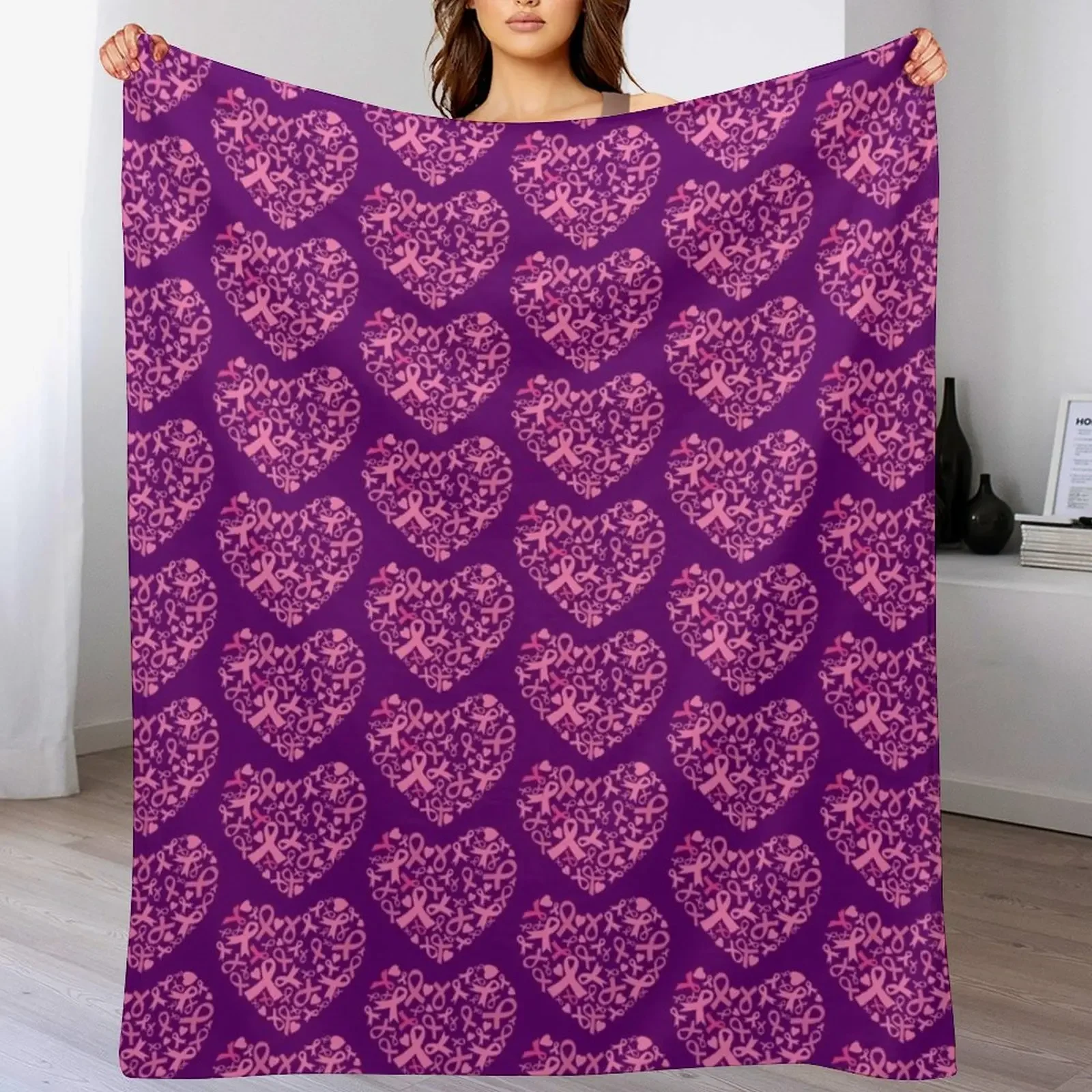 

Breast cancer awareness heart with ribbons Throw Blanket Sofa Quilt Sofa Tourist Summer Blankets