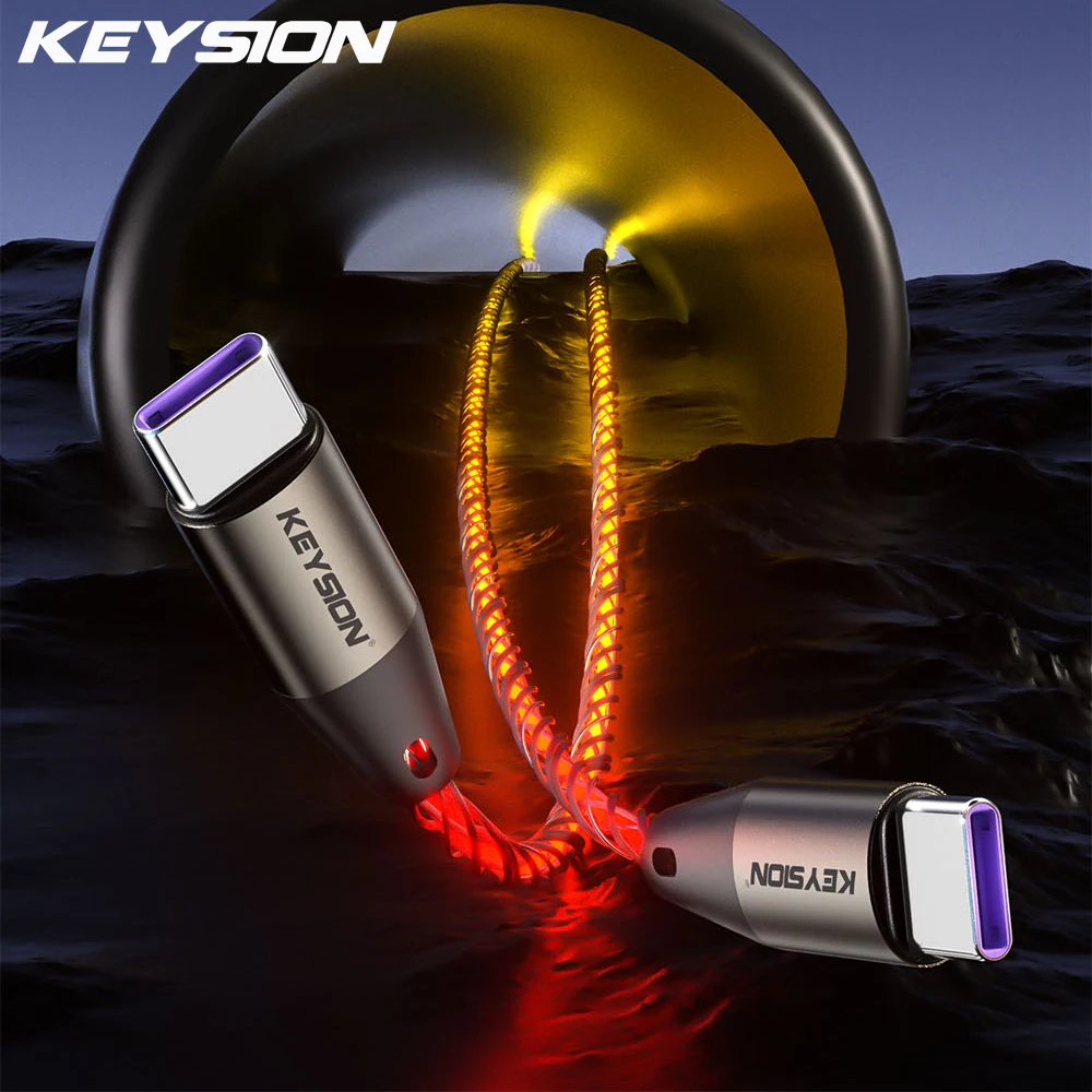 KEYSION PD 66W USB C-C Data Cable Colorful LED RGB Light Gradient Type-C Fast Charging Wire for iPhone 16 Samsung Huawei Xiaomi