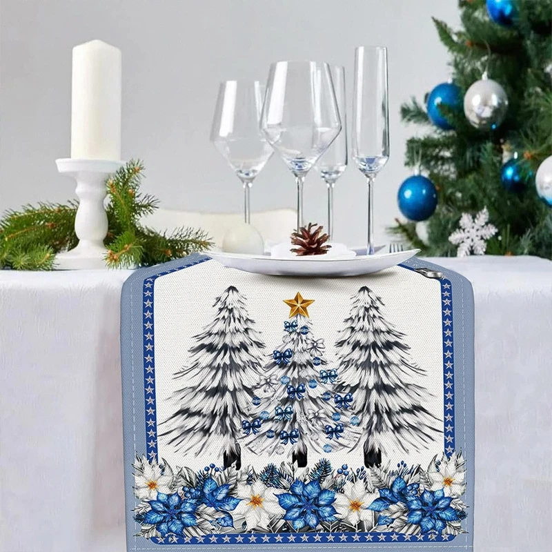 VIKAMA Ground & Plaid Table Runner, Washable Non-Slip Table Runner for Dining Room Kitchen Holiday