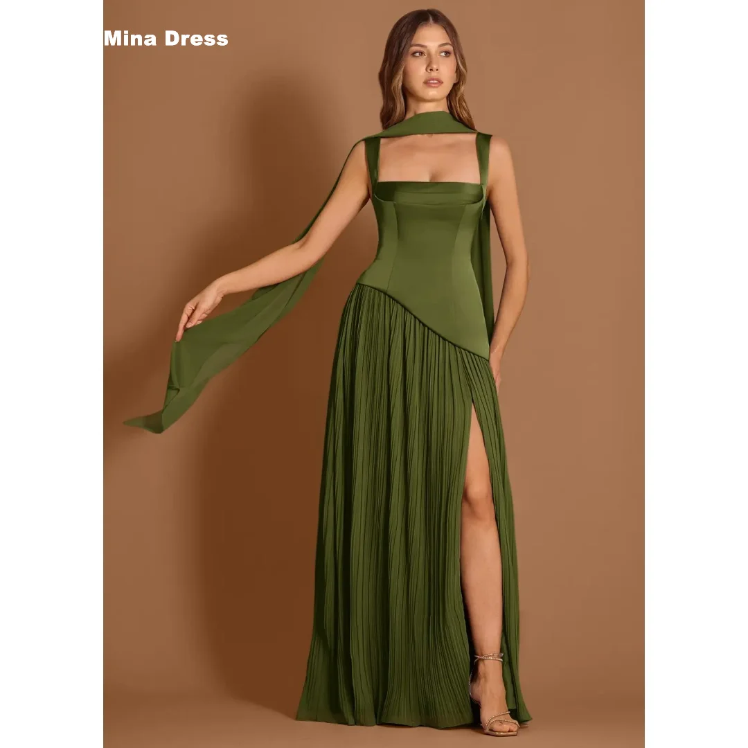 

Mina Customized Green Luxurious Evening Dresses for Special Occasions Pleated Elegant Chic Woman Evening Dress Slit Party Women