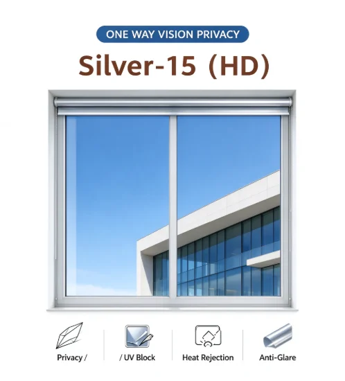 PET Silver 15 HD Privacy Window Film Roll One Way Vision Anti UV Heat Block Easy DIY Apply For Residential Office Auto Glass