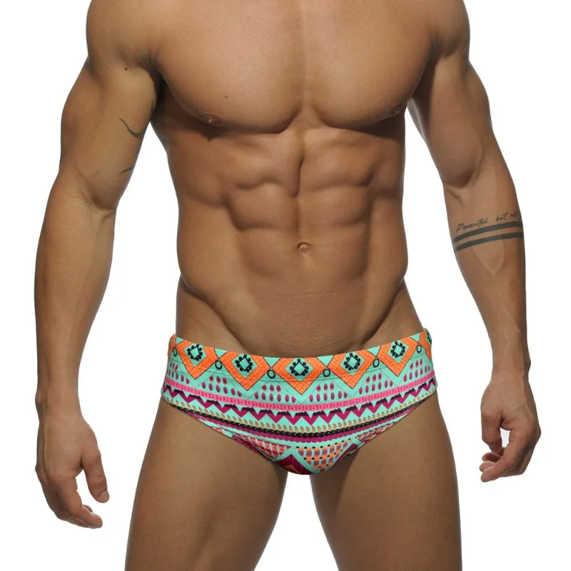 Trend Bohemian Print Men Swim Briefs Summer Sexy Low-waisted Bikini Swimming Trunks Swimwear Swimsuit Bathing Suit Beach Shorts