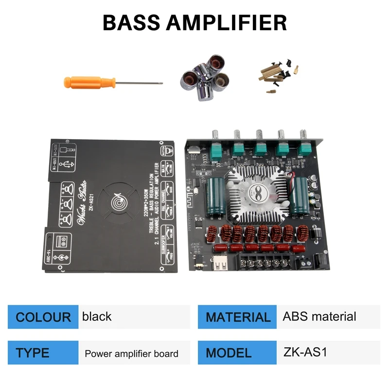 TPA3251D2 Bluetooth 5.0 2.1 Channel Power Audio Stereo Subwoofer Amplifier Board 220Wx2+350W TREBLE Low Tone AMP ZK-AS21
