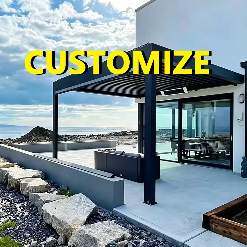 Any Size Custom Modern Style Glass Gazebo Stable Aluminum Structure Outdoor Villa Yard Lamp Added Four Season Leisure Canopy