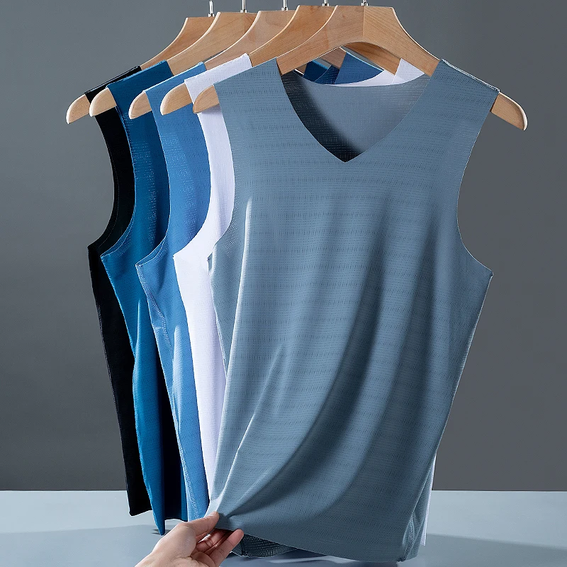 

Men's Ice Silk Vest Thin Summer Sport Fitn Base Layer Qui Dry Svel T-irt Breathable Me Bal Knitted Nylon