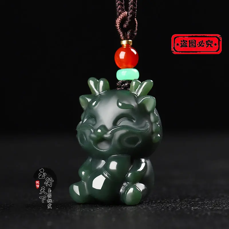 Genuine Hetian jade zodiac dragon jade pendant Xinjiang sapphire three-dimensional cartoon dragon jade pendant men's and women's