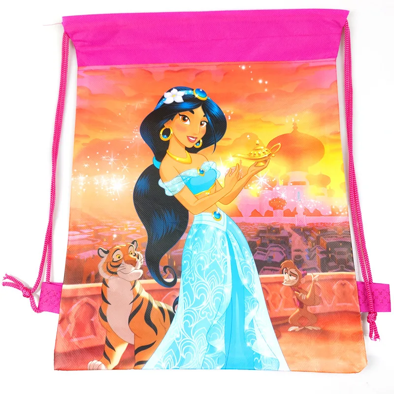 12pcs/lot Dinosaur Minnie Disney Jasmine Princess Frozen Backpack Birthday Party Decora Non-woven Fabrics Drawstring Gift Bag