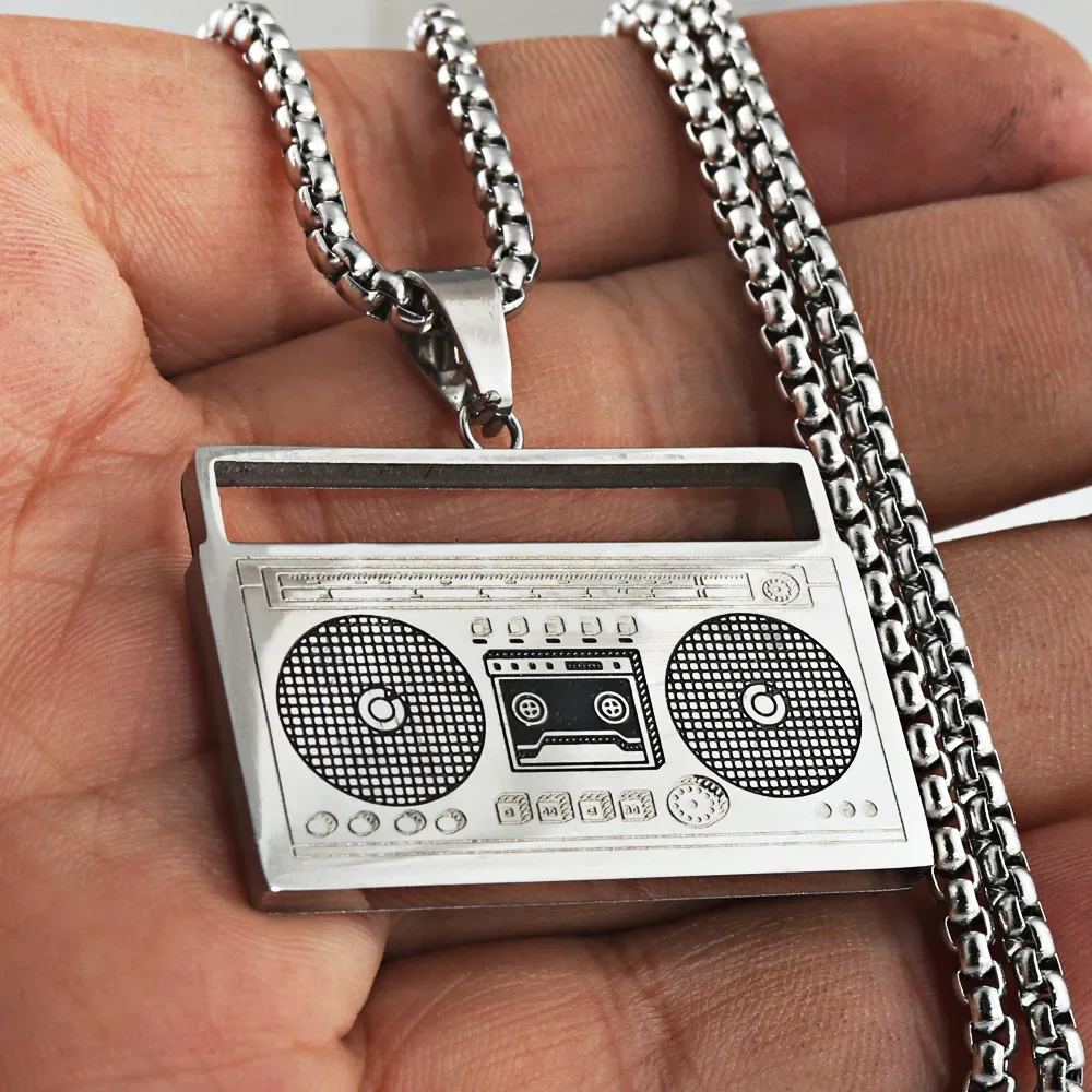 Punk Style Classic Recorder Necklace for Men Women Fashion 316L Stainless Steel Cassette Pendant Necklace Jewelry Wholesale