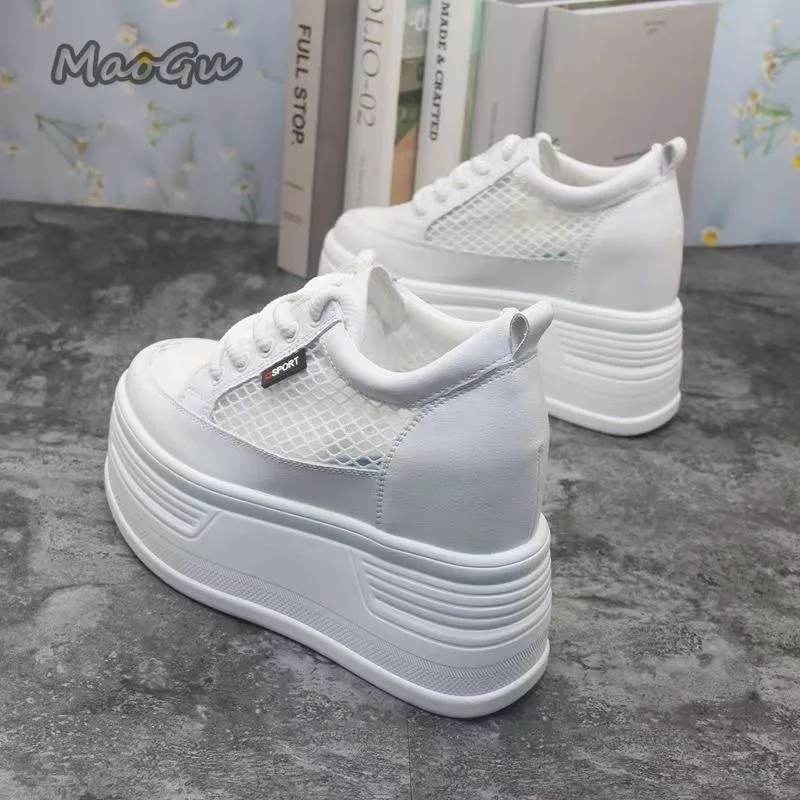 Tenis De Mujer Women's Mesh Platform Sneakers Breathable Lace-Up Hidden Wedge Shoes High Heel Chunky Casual Summer Кроссовки - view 2