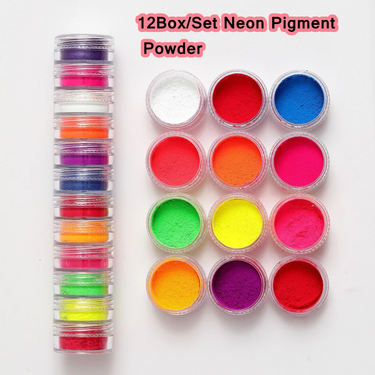 12pcs/set Colorful Professional Gel Polish Smooth Acrylic Powder Manicure Diy Fluorescent Neon Pigment Powder Nails Decorations