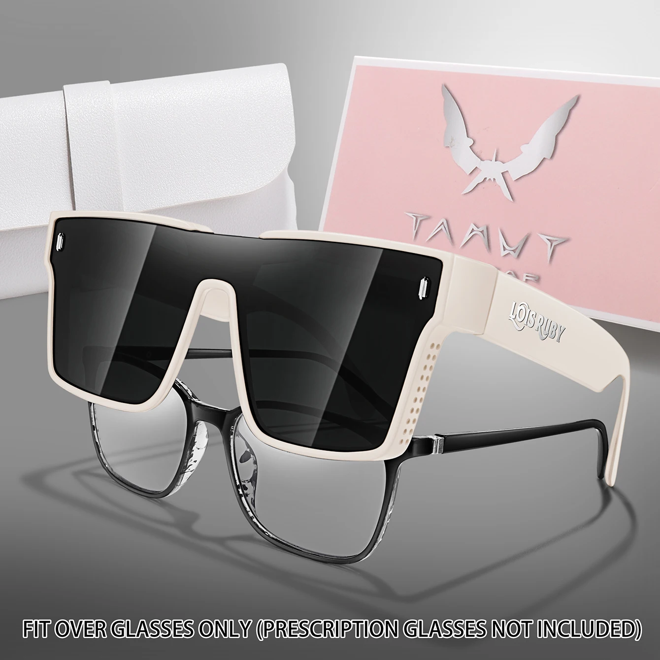 Übergroße quadratische Sonnenbrille für Herren, passt über die Gläser, kurzsichtige Brille zum verschreibungspflichtigen Tragen, Fahren, Angeln, Fahrradbrille – Detail 7