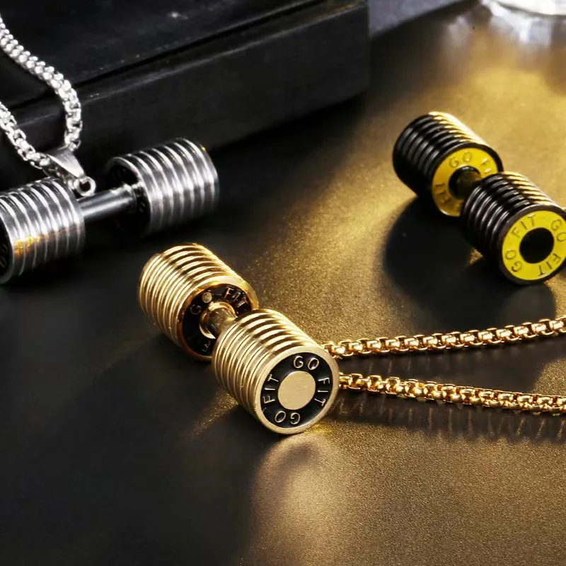 Fashionable Barbell Dumbbell Pendant Necklace Men's Punk Trend Gym Sports and Leisure Jewelry