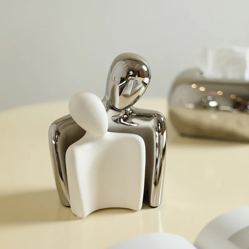 Figura artística abstracta creativa de pareja, adorno de cerámica, decoración moderna para el hogar, decoración para el salón, accesorios de decoración del hogar