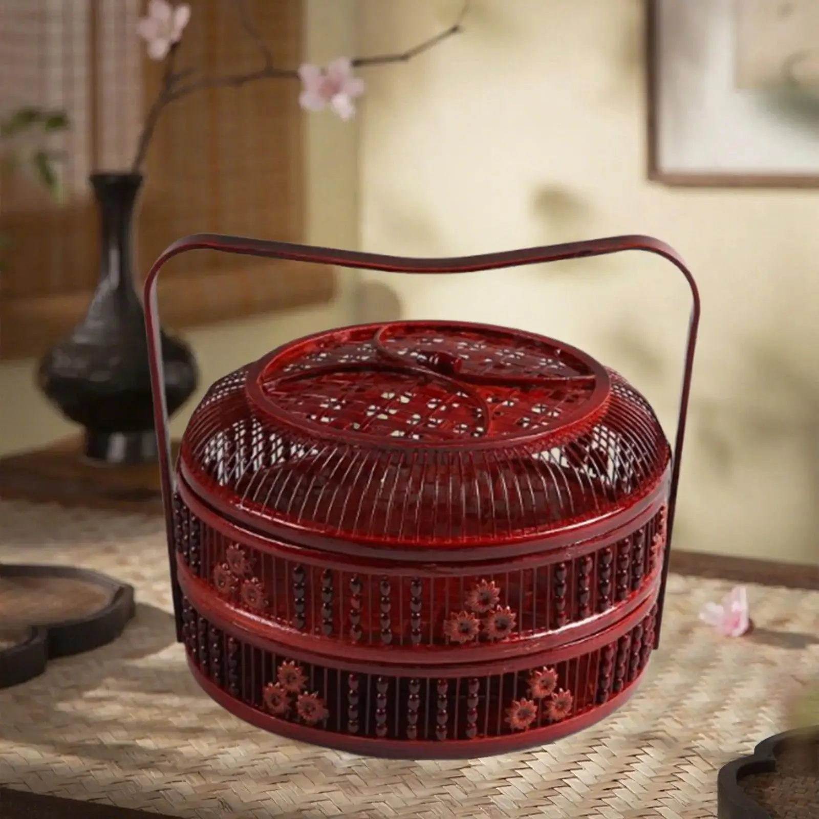 Bamboo Egg Basket Organizer Multifunctional Portable Rustic Storage Container for Gathering Home Restaurant Dining Table