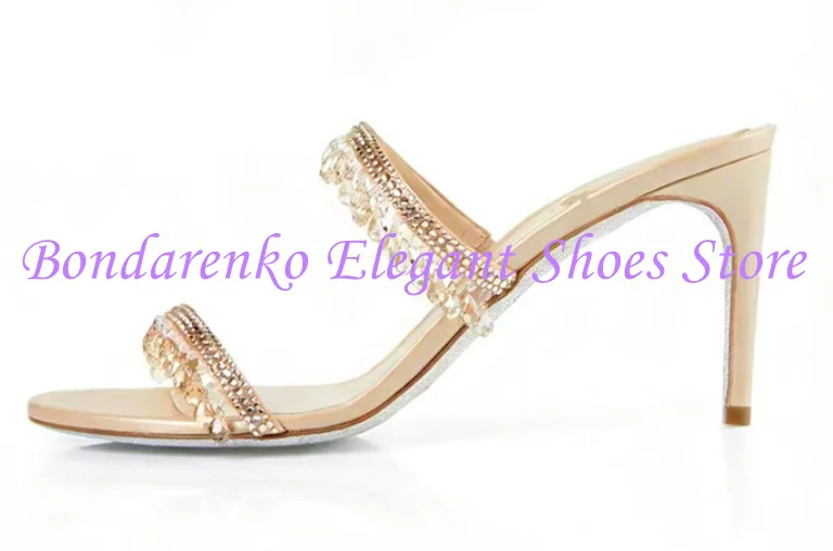 

Bling Bling String Beads Lady Slippers Sandals Fashion Thin Heel Woman Crystal Sandals Large Size Rhinstone Casual Beach Shoes