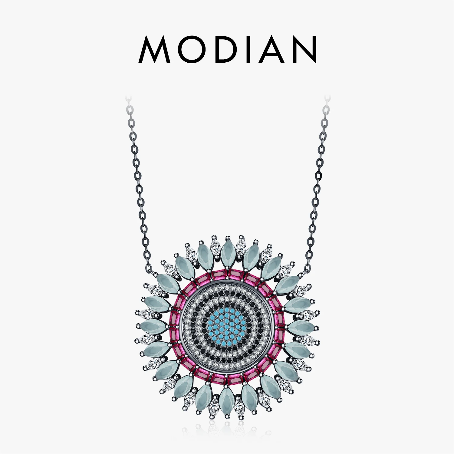 

MODIAN 925 Sterling Silver Hip Pop Punk Marquise Cut CZ Sun Pendant Necklace For Women Fine Jewelry Accessories