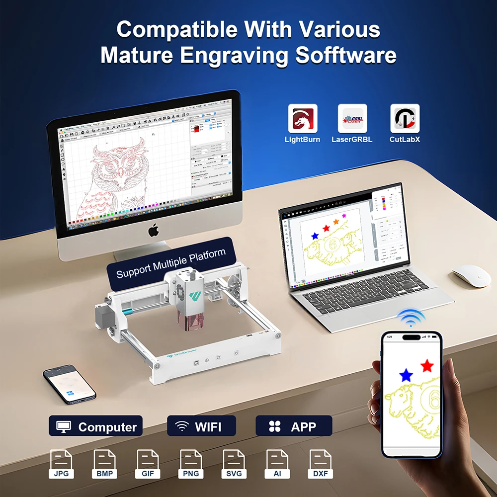 10W Incisore Laser Macchina Per Incidere Laser CNC 200*150mm 7000mm/min Taglierina Laser E Incisore Per Legno Metallo Acrilico Pelle FAI DA TE