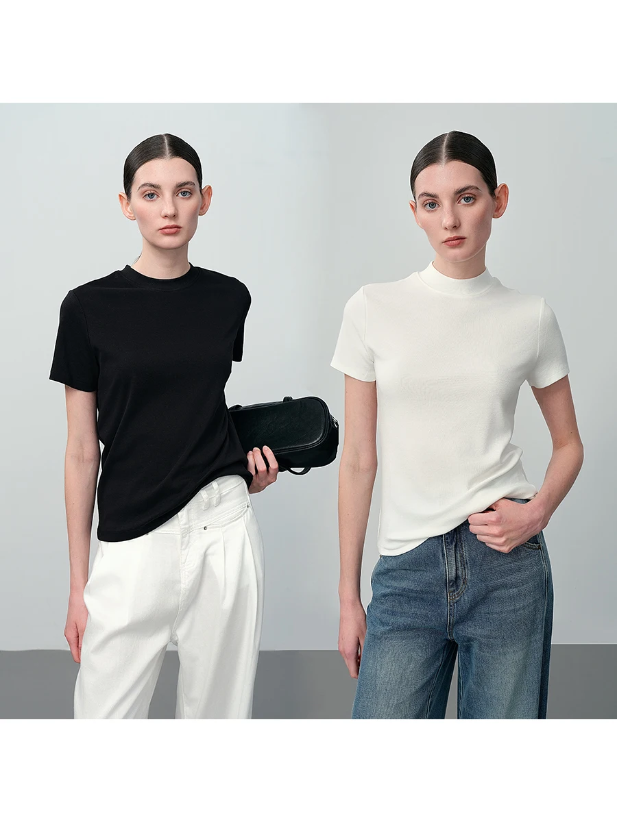 

Женская трикотажная футболка Slim Fit для весны и лета: эластичная, дышащая, комфортная, из смесового хлопка, для повседневной носки