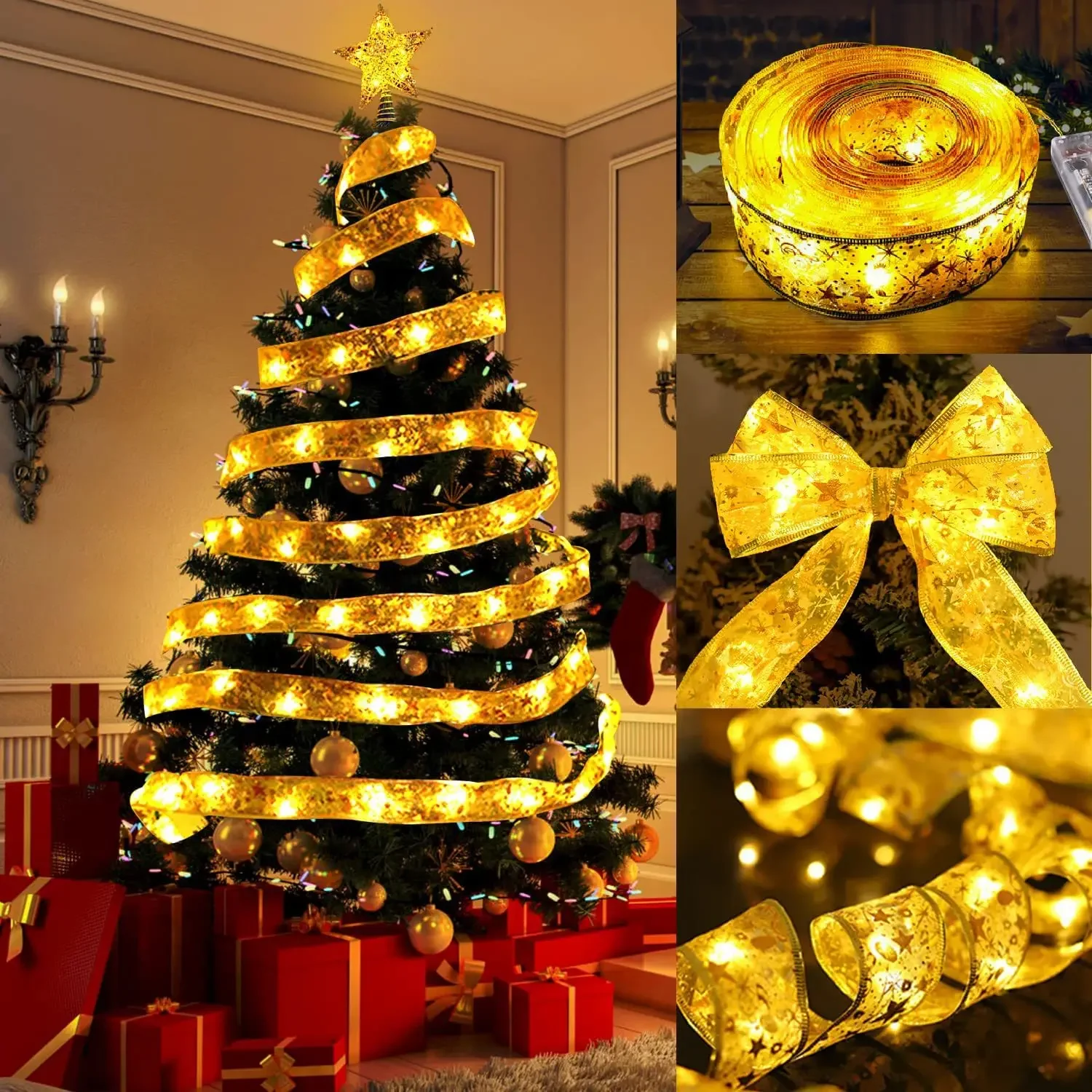 Fita LED Double Layer Luz, árvore de Natal, decorativa String Luz, cobre fio, atmosfera festiva