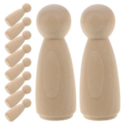 10 Pcs Wooden Bodies Puppet Toys Unfinished Dolls Pendant Color People Child