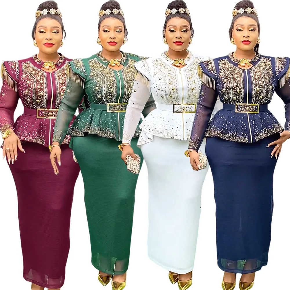 African Clothes for Women 2 PCS Sets Tops And Skirts Suits Dashiki Ankara Turkey Outfits Gown Plus Size Wedding Party Dresses