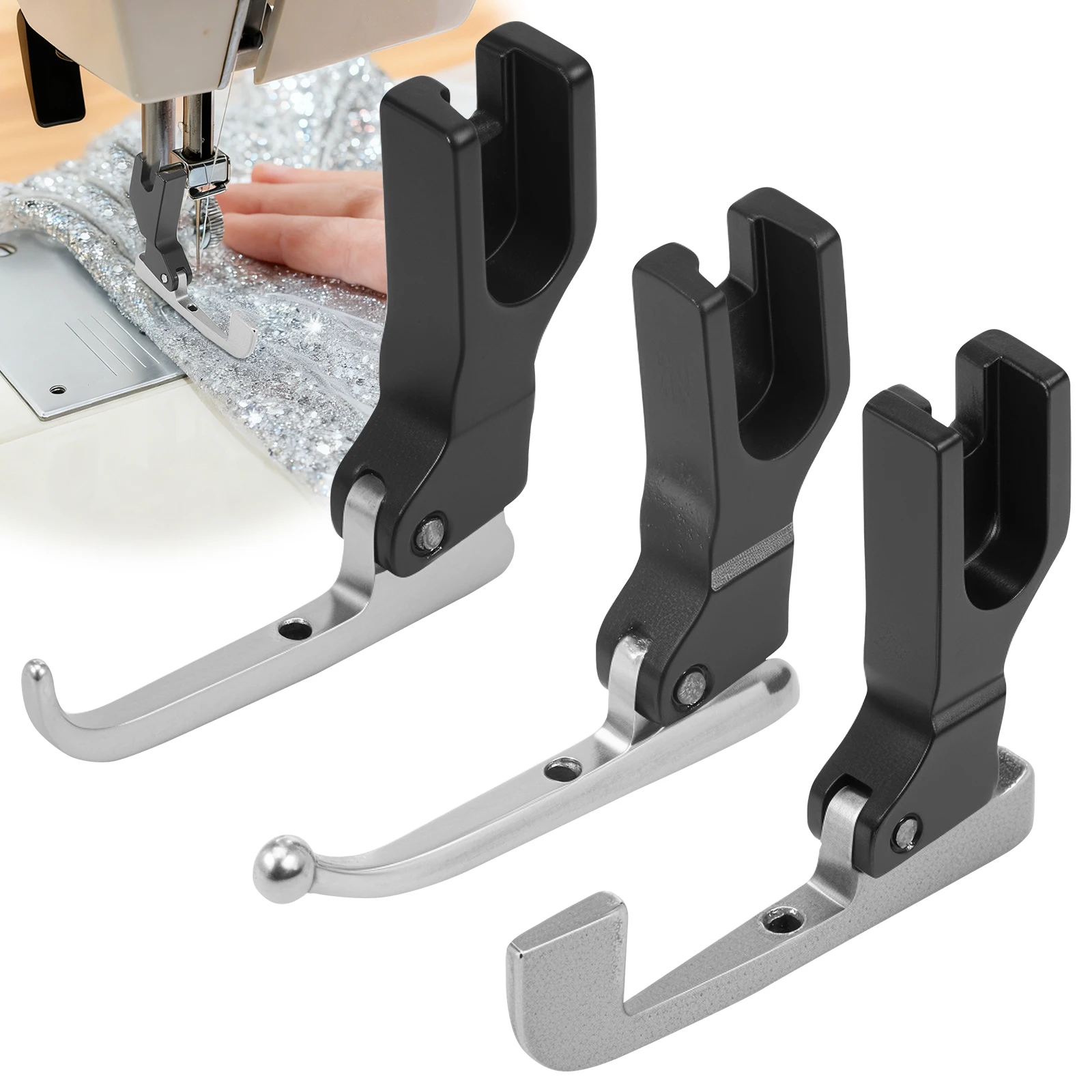 3PCS P369 Bead Sequin Special Presser Foot Bead Crusher Presser Foot for Sewing Machine Bridal Dress Beaded Fabric Sewing