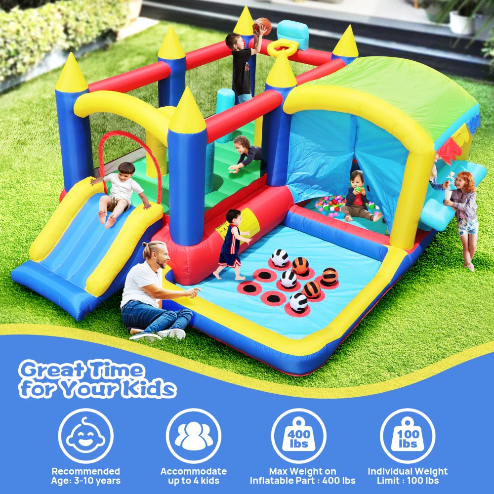 Casa de rebote inflable 7 en 1, casa inflable con piscina de bolas para niños, diversión familiar para fiestas en interiores y exteriores, obstáculos, salto para niños pequeños