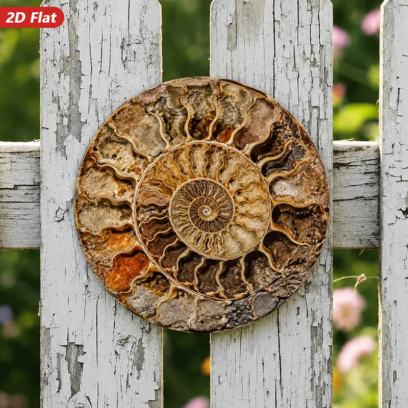 CIFBUY 2D Flat Round Metal Wall Art Minimalist Fossil Design Earth Tone Aluminum Wall Decor Waterproof Durable Indoor Outdoor Ho