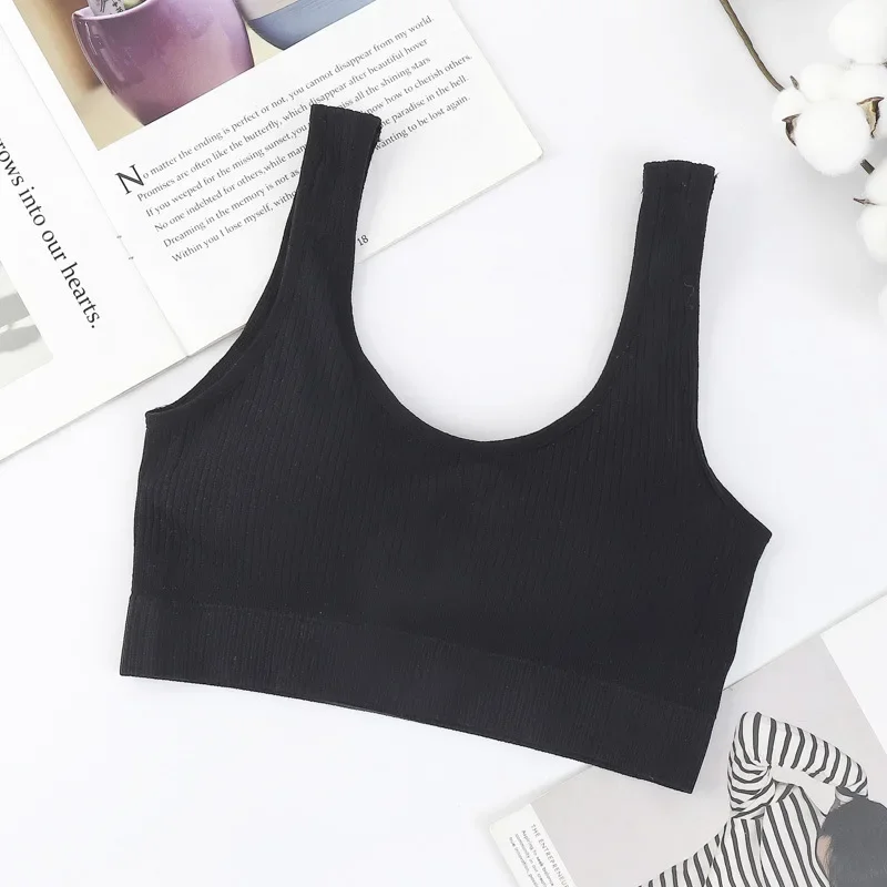 Women's Tops Seamless Tank Top Female Padded Crop Tops Underwear Wide - Strap Ribbed Bralette Basic Lingerie Camisole