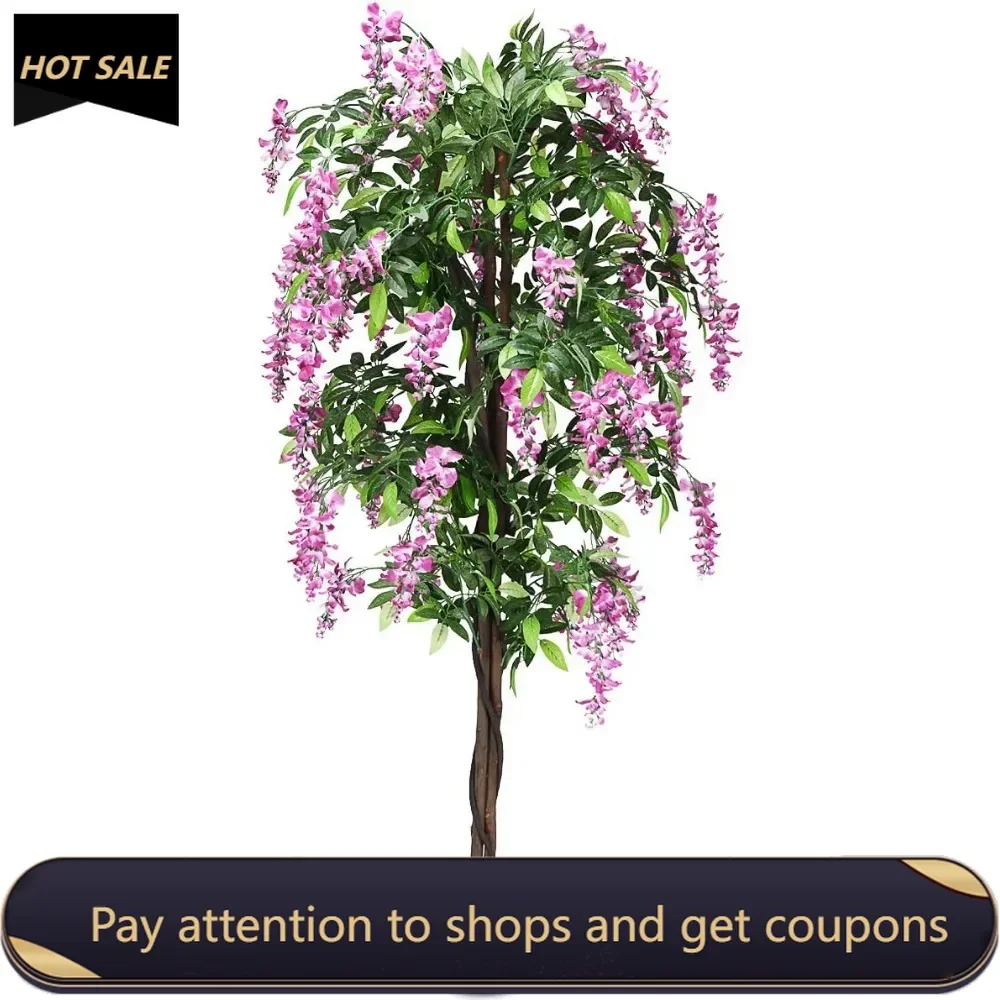 6ft Artificial Wisteria Tree with Flower, Fake Greenery Plants in Pots for Indoor and Outdoor, Beautiful Faux Tree Freight free