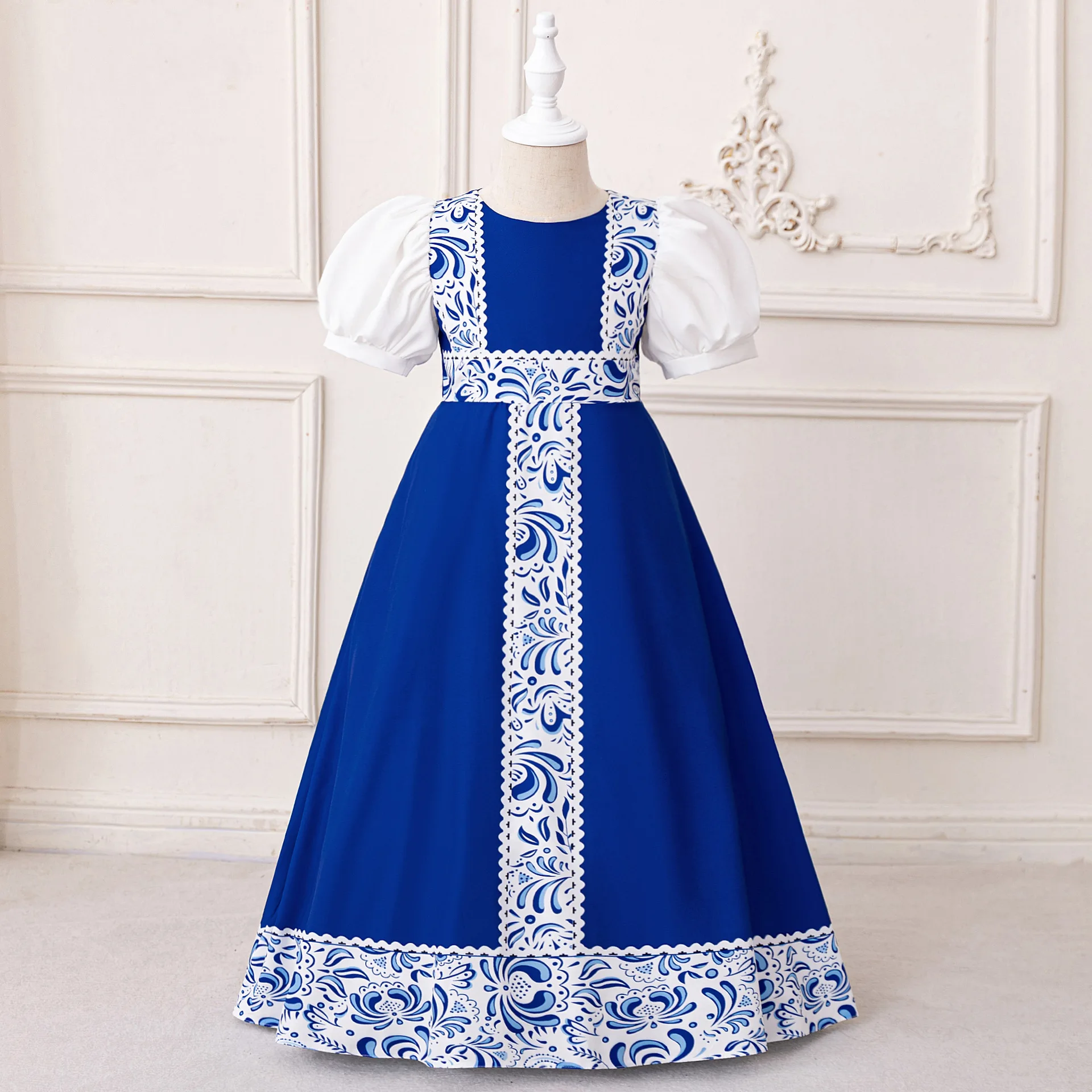 Muslim Robe Festival Children's Vintage Print Girls Arabic Traditional Clothing Luxury Kids Gown Elegant Party Dresses