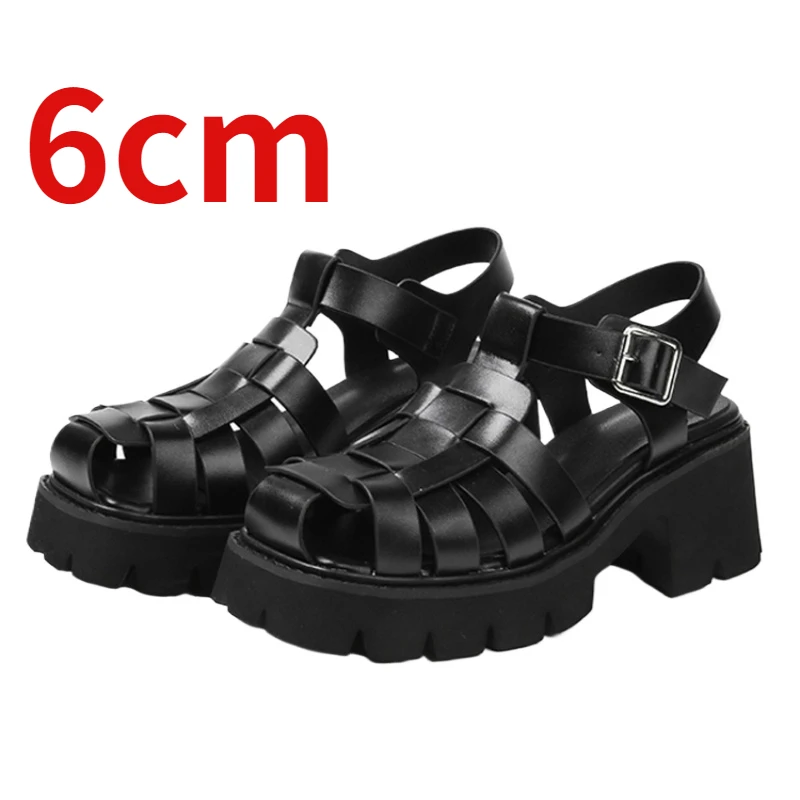 Summer Thick Platform Shoes for Women Height Increasing Sandals Comfortable Casual Woven Pig Cage Design Height Increase Sandals