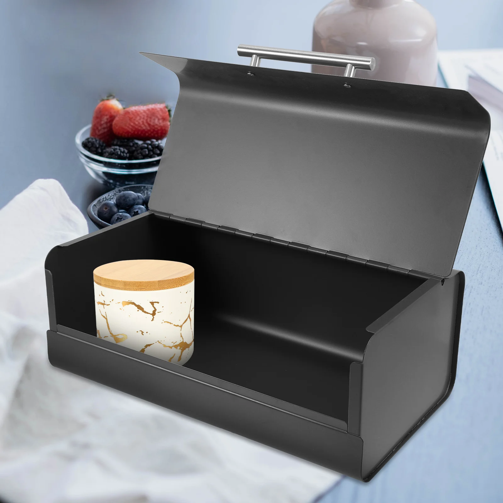 

Rectangular Bread Box Multi function Container Black Kitchen Accessories Easy Clean Household Storage Iron Material