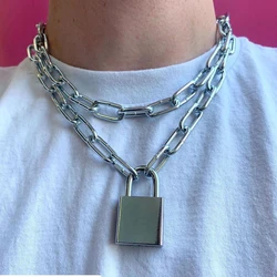 Retro Punk Fashion Exaggerated Thick Chain Necklace Simple New Couple Multi-Layer Lock Necklace Unisex Jewelry Accessories