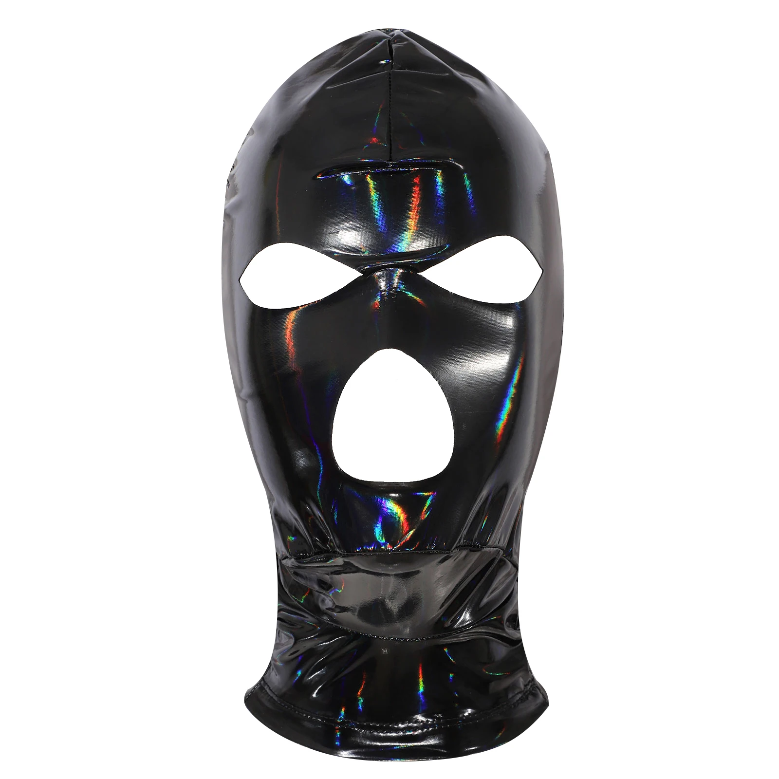 Adult Nightclub Full Cover Latex Masks 3-Hole Cutout Zipper Hood Fancy Gradient Balaclava Headgear for Carnivals Crossdressing