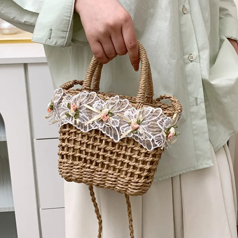 New Summer Women Rattan Bag Casual Beach Vacation HandBag Fashion Braided Shoulder Messenger Bag Vegetable Basket Ladies Totes