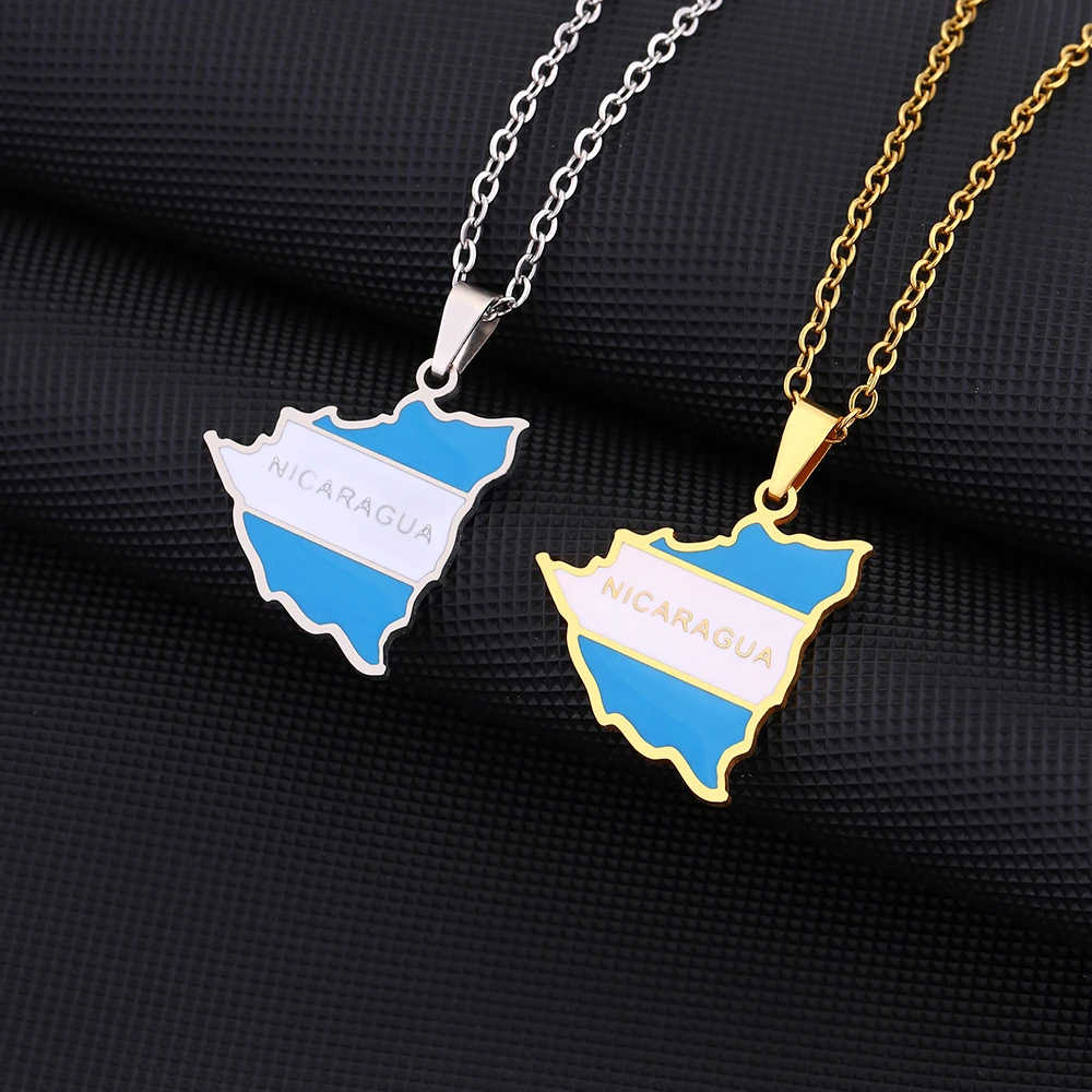 Fashion New Nicaragua Map Flag Pendant Necklace For Women Men Charm Gold Silver Color Party Stainless Steel Nicaraguense Jewelry