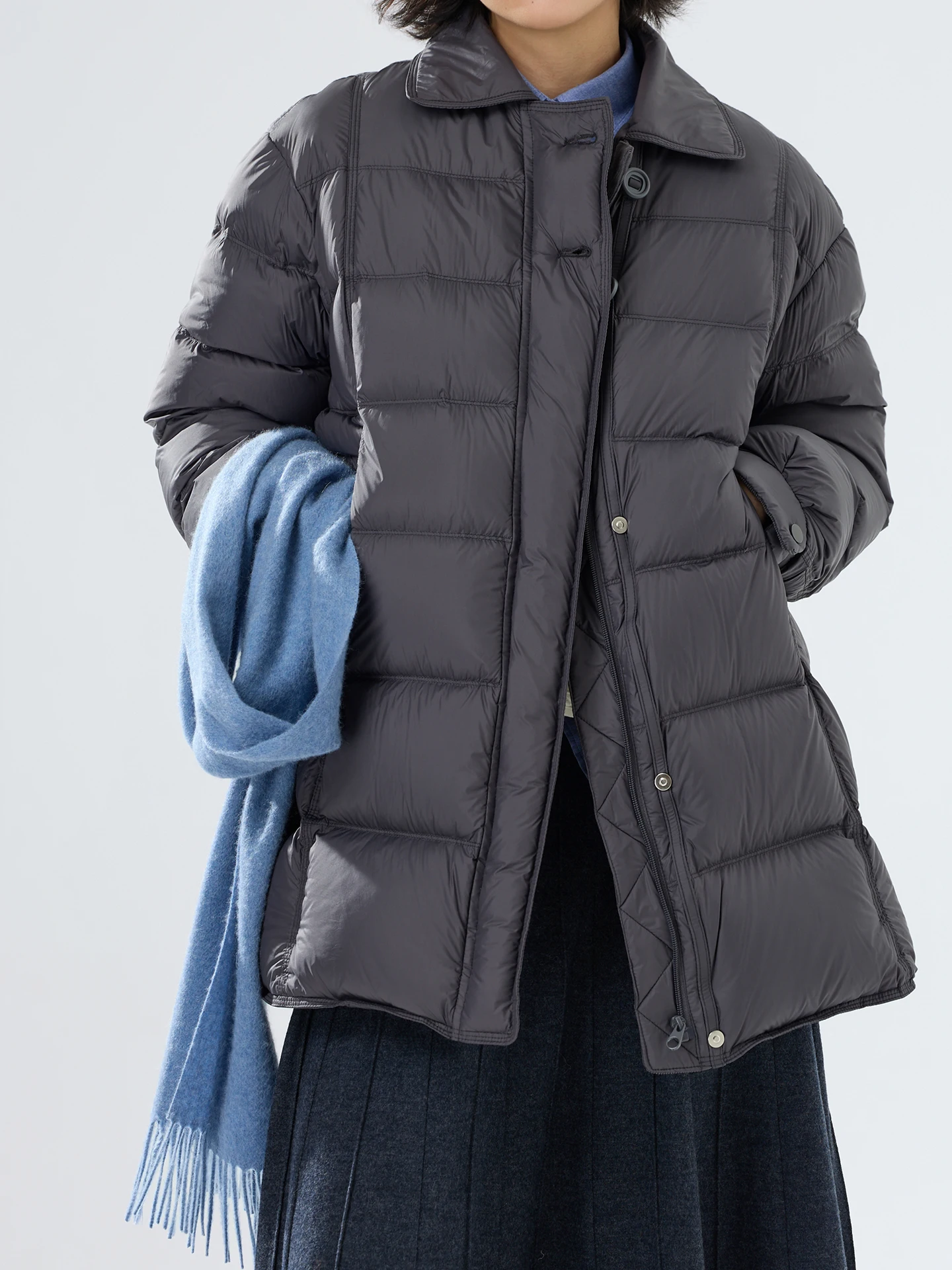 

WeTHEE Plumage 90 White Du down Jaet Lightweight Warm Casual Long Sve Zipper Closure Mid-Length Coat Flip Collar