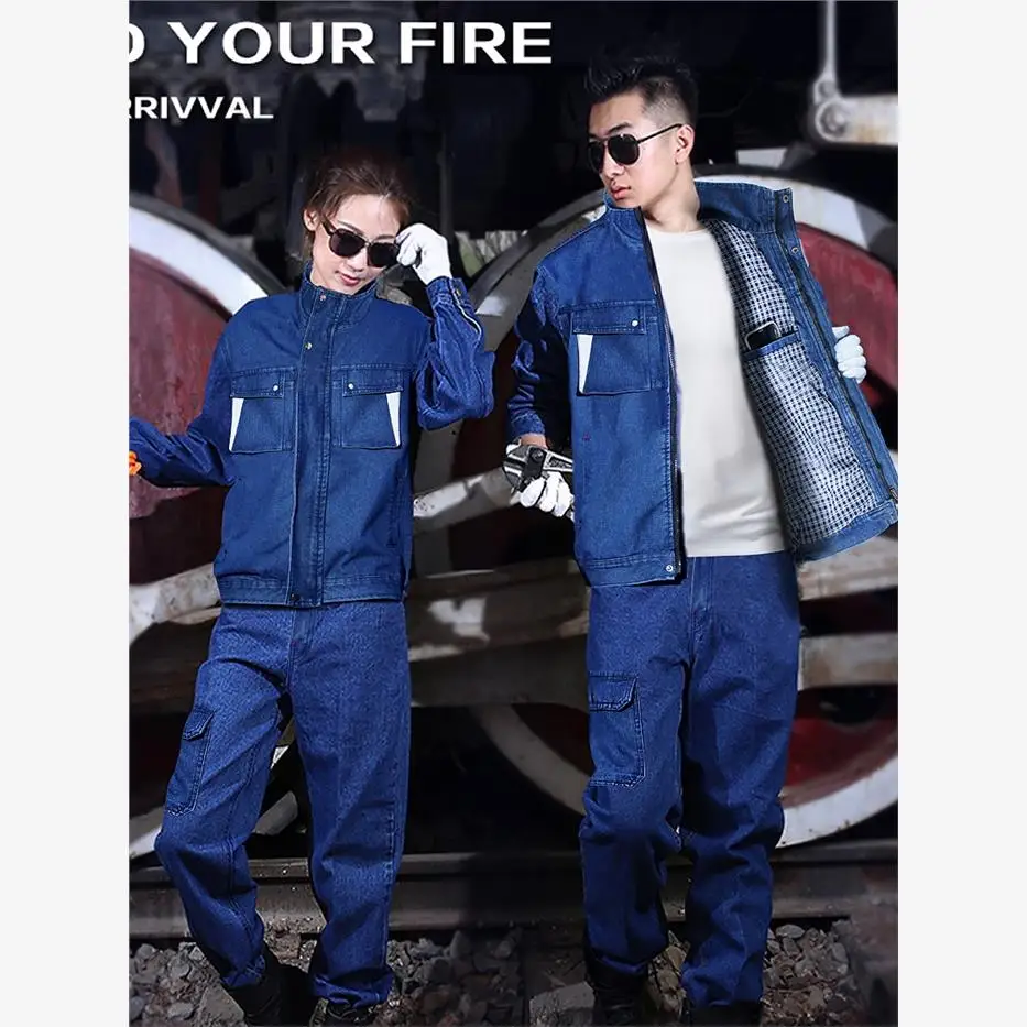 Set da Lavoro in Puro Cotone Rinforzato per Uomo, Abbigliamento da Saldatura Resistente al Calore e Durevole per Autunno e Inverno