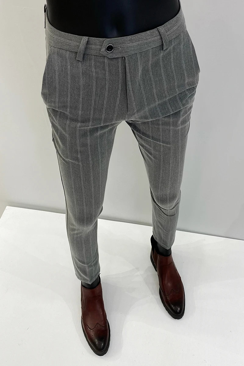 2022 Striped Suit Pants Men Business Office Social Dress Pants Casual Slim Fit Wedding Trousers Pantalon Homme Classique