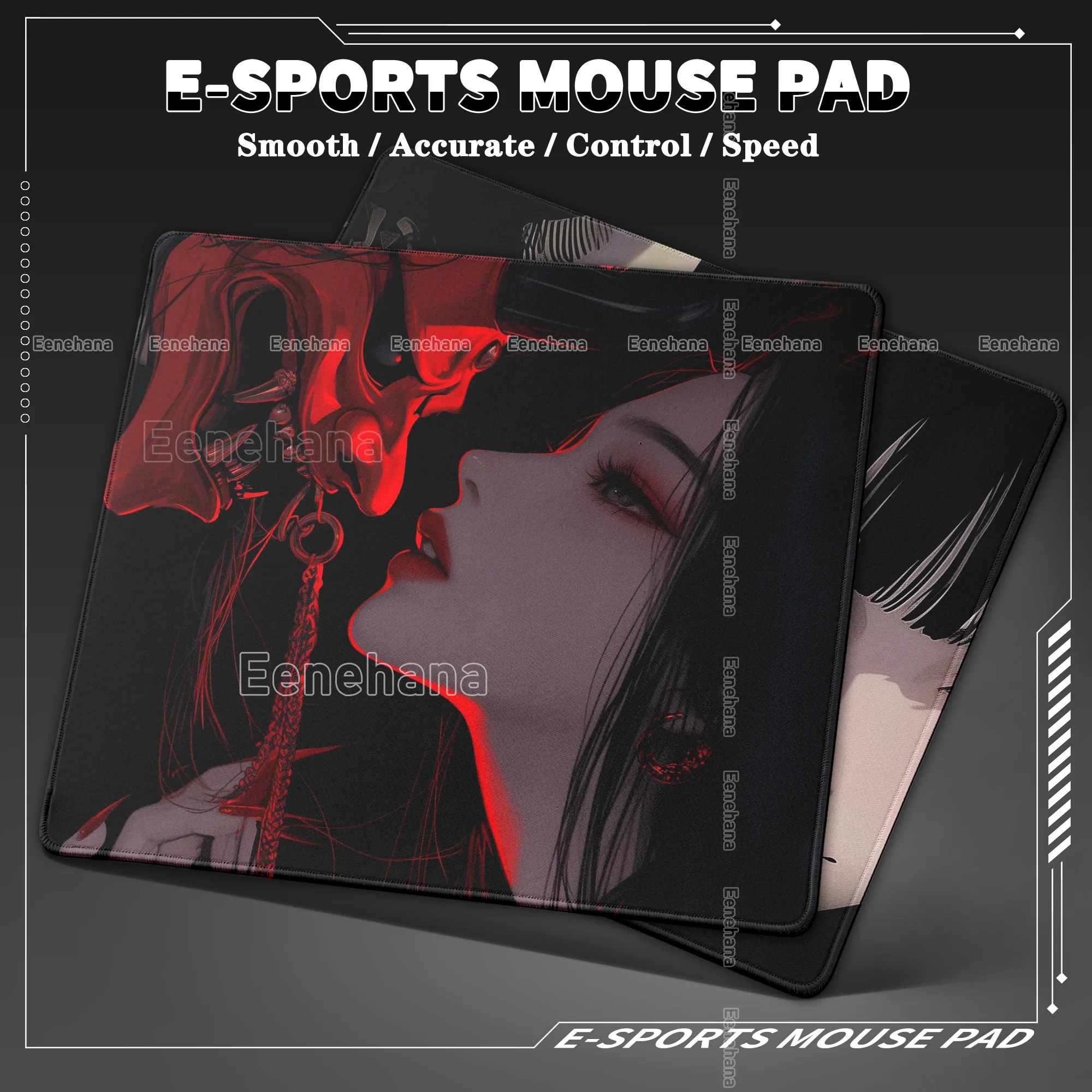 

Janpanese Mask Girl Office Gamer Accessory Ghost Face PC Gaming Mouse Pad 45x40cm Speed E-Sports Waterproof Dark Girls Desk Mats