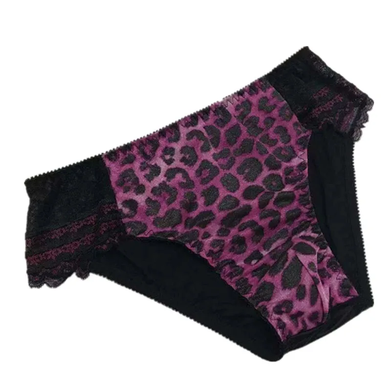 

Men's Sexy Underpants Elastic Silky Leopard Print Briefs Sissy Lace Low-waisted Panties Men Erotic Lingerie Underwear